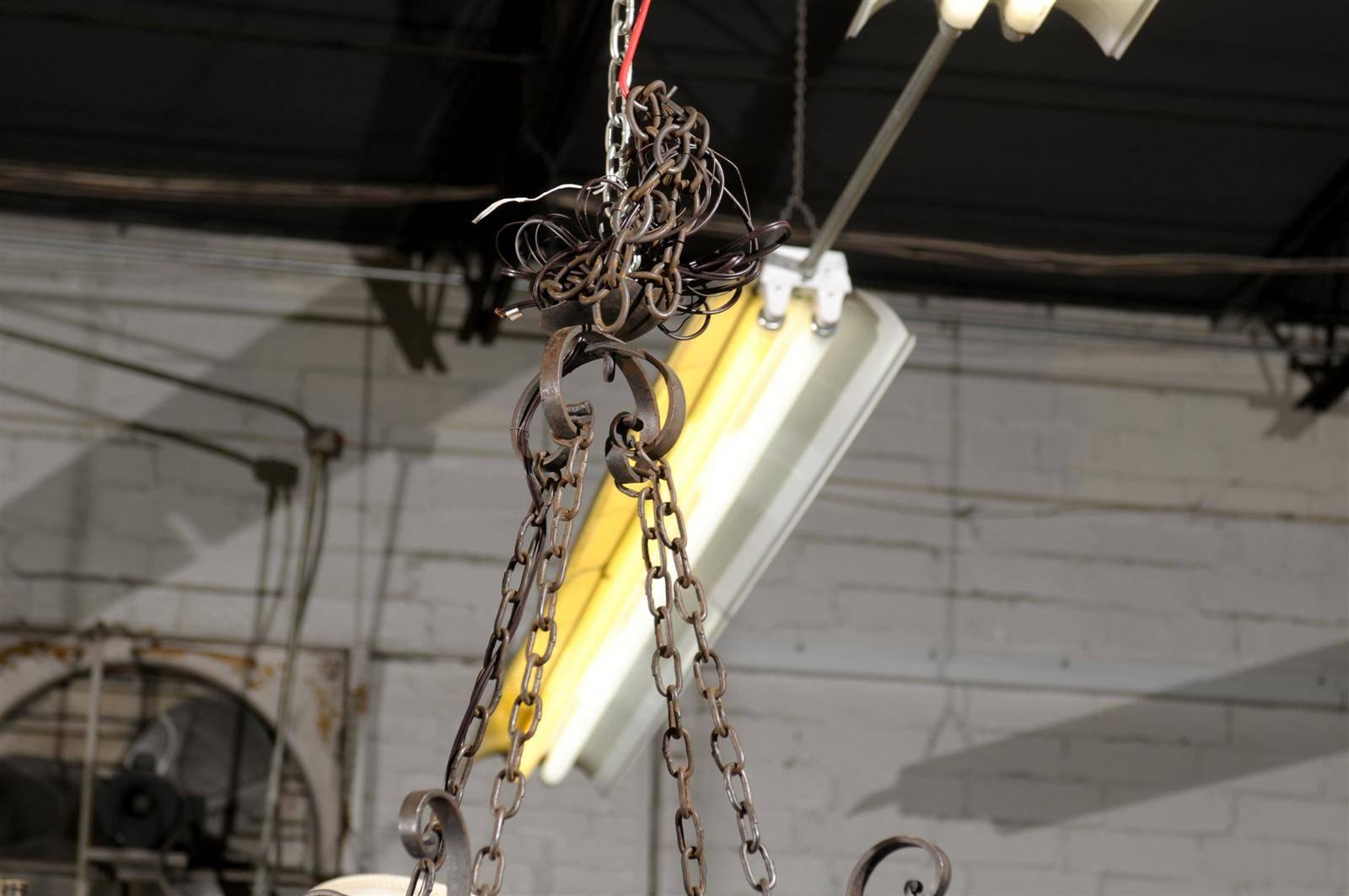 Vintage Wrought Iron Four Light Chandelier, circa 1950 In Good Condition For Sale In Atlanta, GA