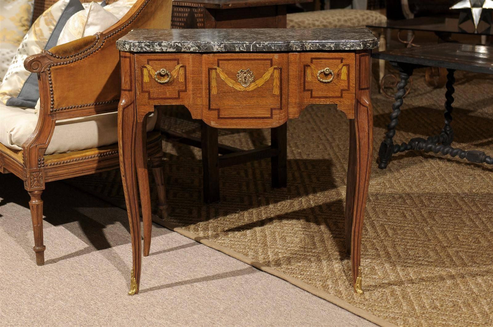 Bronze Mid-19th Century Louis XV Inlaid Console with Marble Top, circa 1850