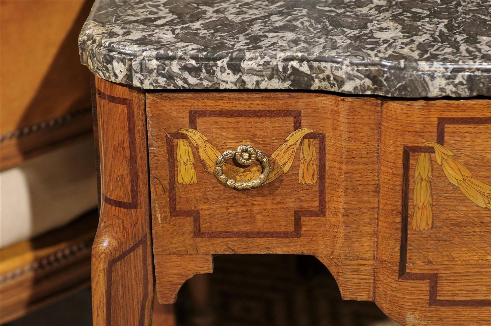 Mid-19th Century Louis XV Inlaid Console with Marble Top, circa 1850 4