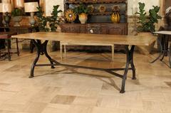 Dining Table with Industrial Iron Base and an Old Wooden Top