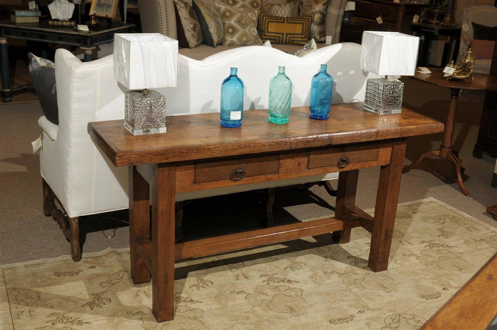 Hand-Crafted French Oak Server/Sofa Table in Light Oak For Sale