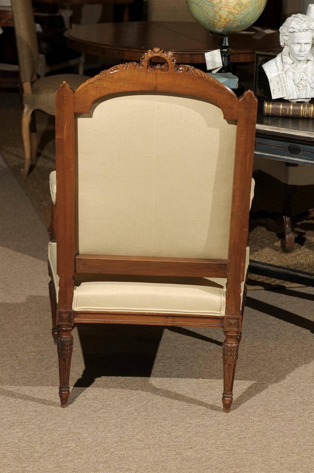 Upholstery Single Antique Louis XVI Style Armchair in Walnut, circa 1870 For Sale