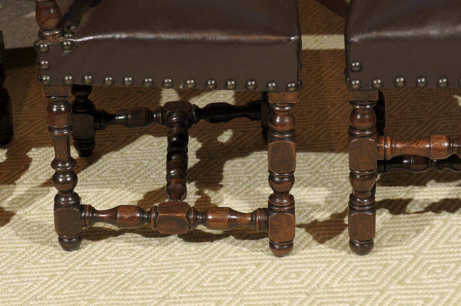 Carved Set of Six Renaissance Style Chairs in Dark Brown Elm, circa 1860