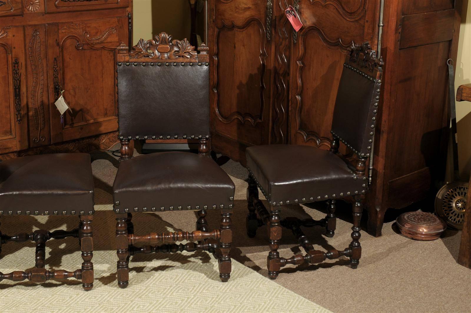 Set of Six Renaissance Style Chairs in Dark Brown Elm, circa 1860 1