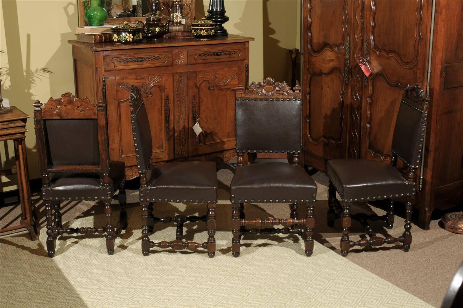 Set of Six Renaissance Style Chairs in Dark Brown Elm, circa 1860 2
