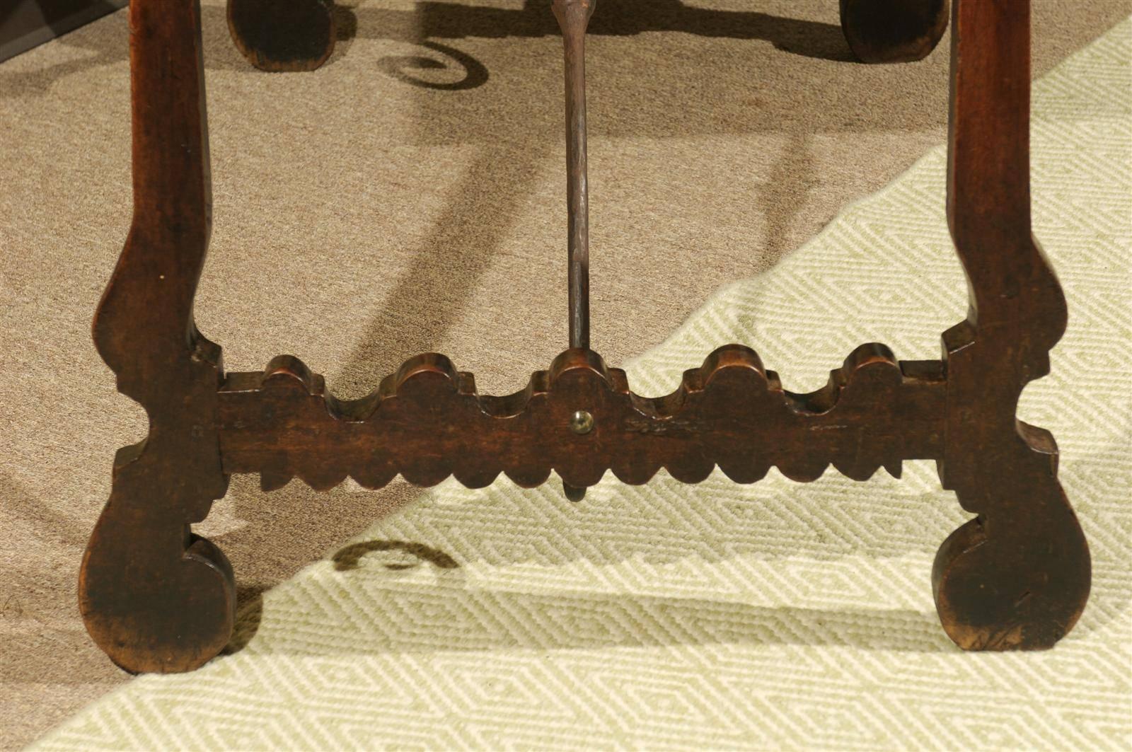 18th Century Spanish Table in Dark Brown Oak with Iron Stretcher, circa 1780 3