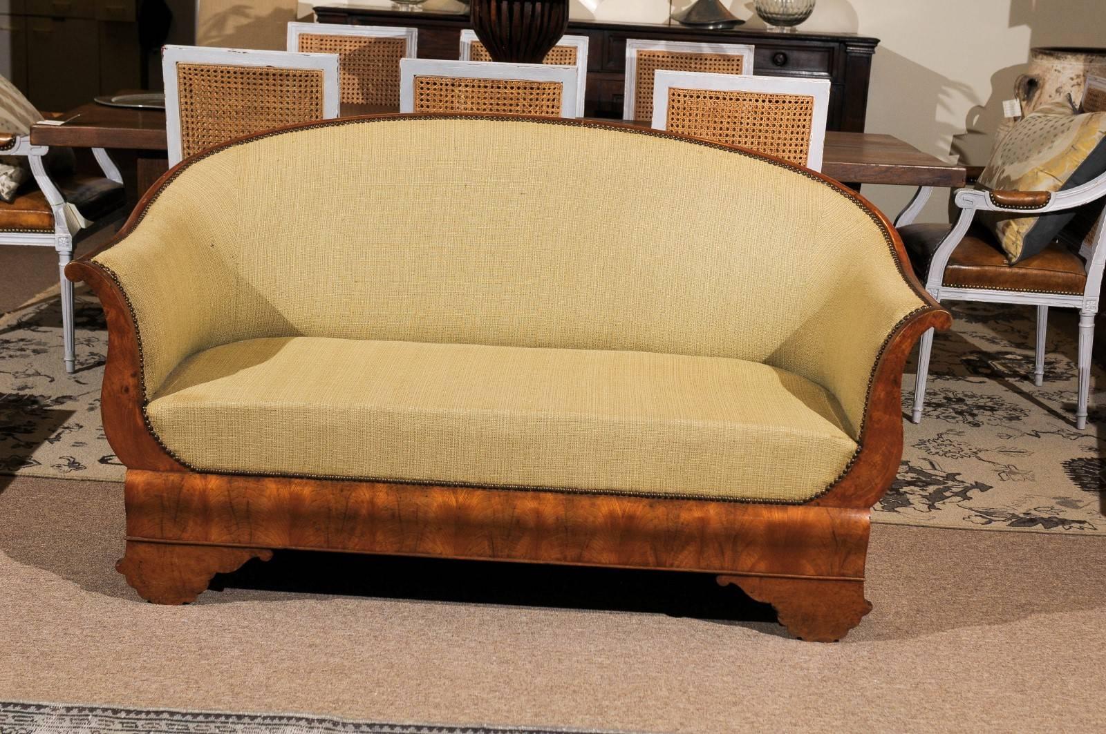 Period Louis Philippe Settee in Burled Walnut, circa 1840
A very unusual find, this period Louis Philippe settee has a lot of style. The burled walnut veneer across the front and the sides has an exquisite pattern and patina. It would be beautiful