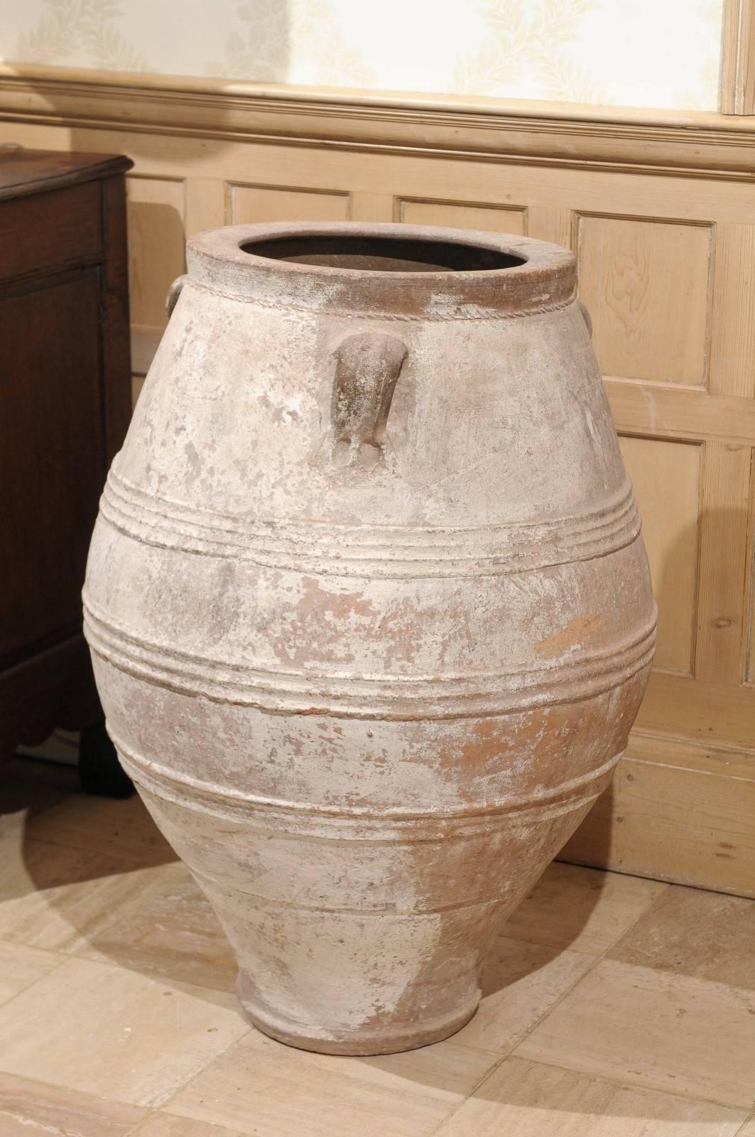 20th Century Mid-Century Large White Greek Terracotta Pot
