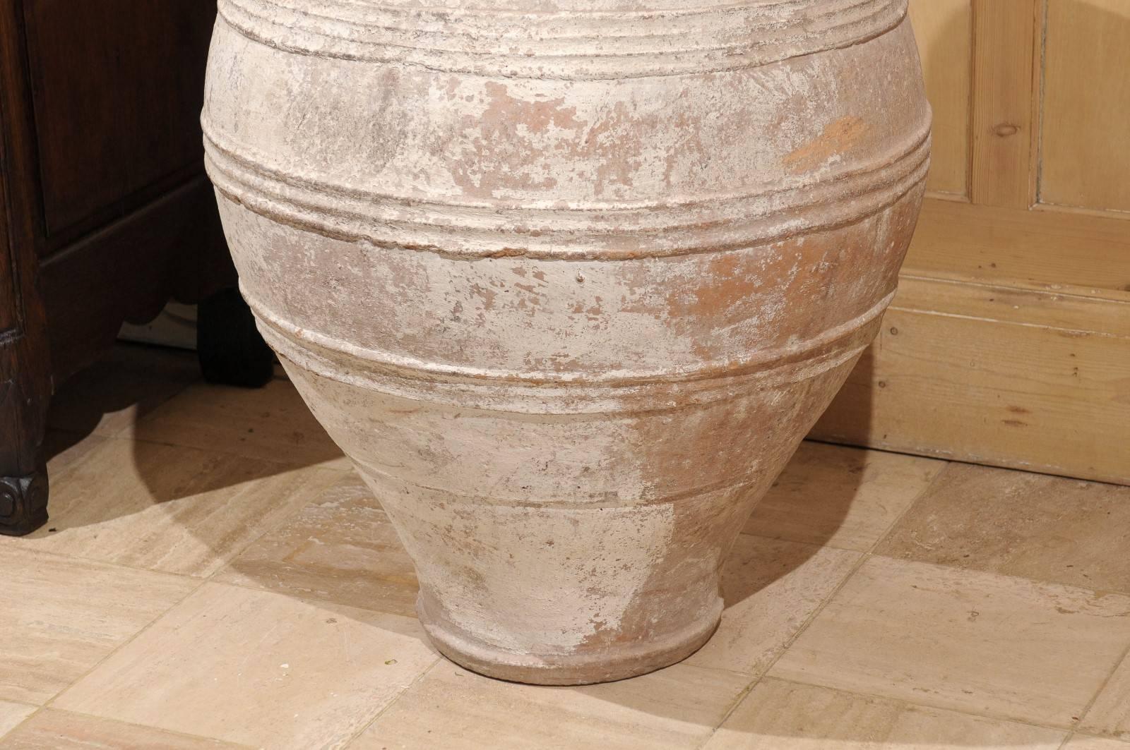 Mid-Century Large White Greek Terracotta Pot 1