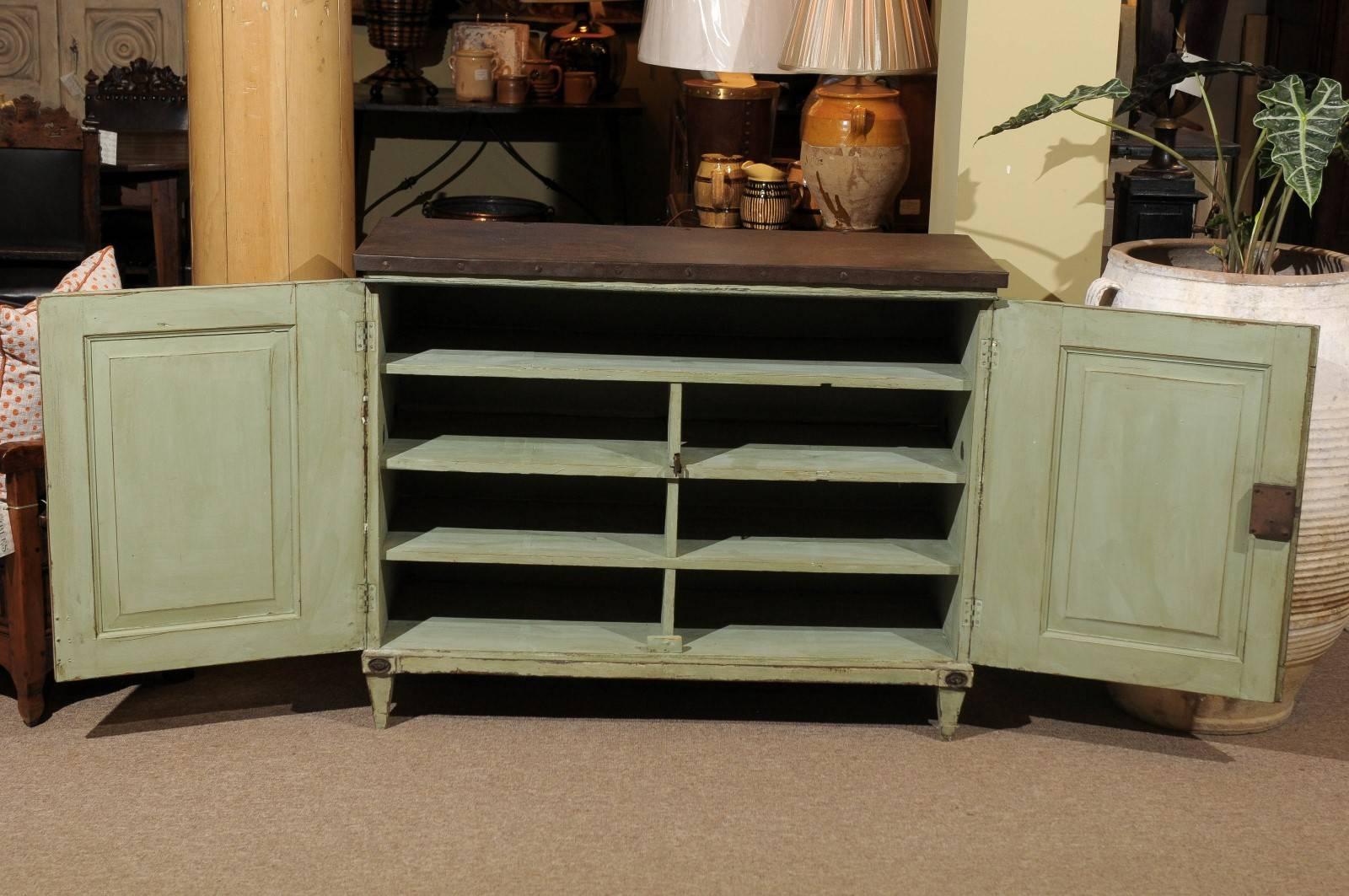 Vintage Louis XVI Style  Painted French Buffet with Zinc Top, circa 1940 For Sale 1