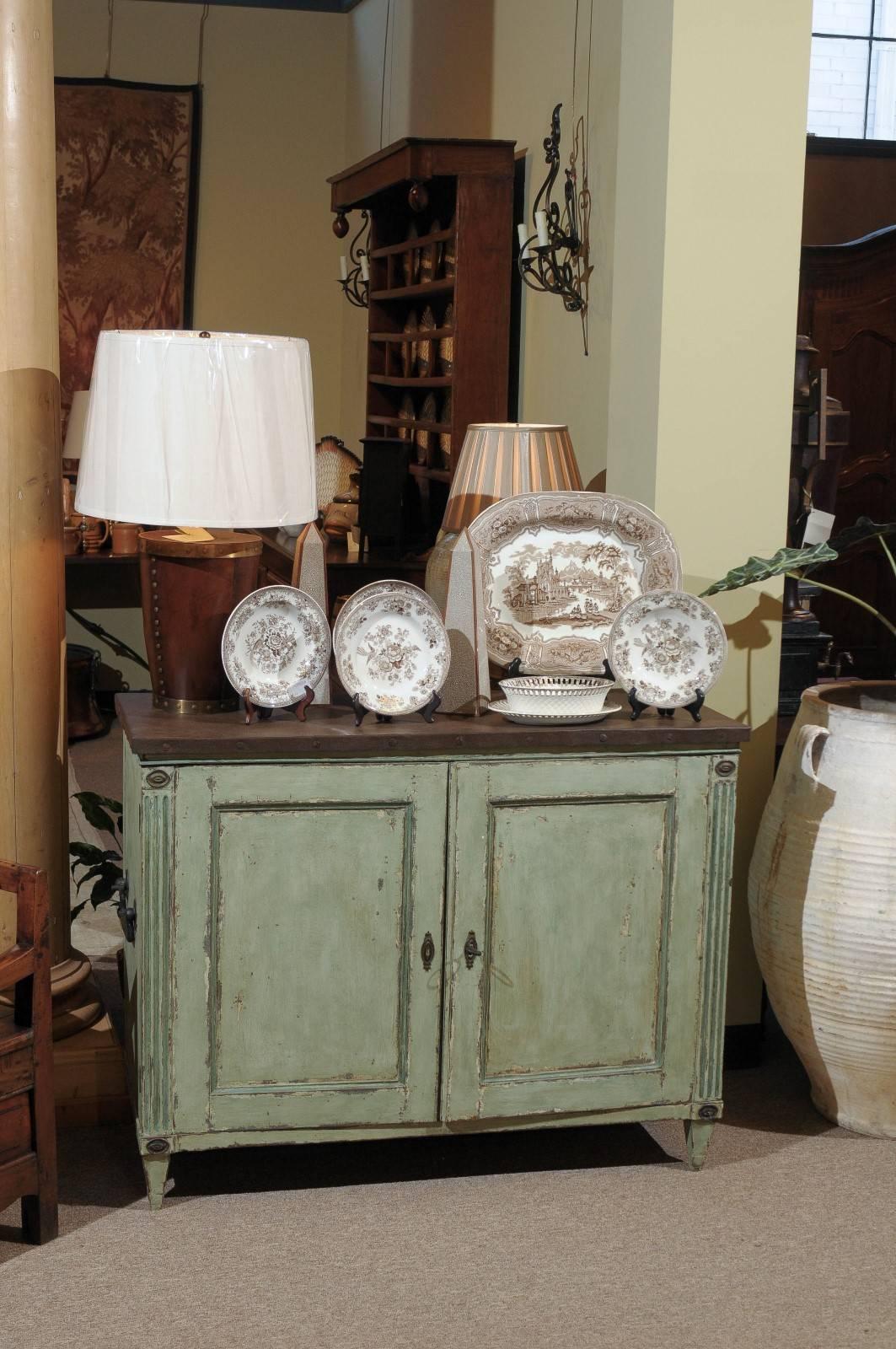 Vintage Louis XVI Style  Painted French Buffet with Zinc Top, circa 1940 In Good Condition For Sale In Atlanta, GA
