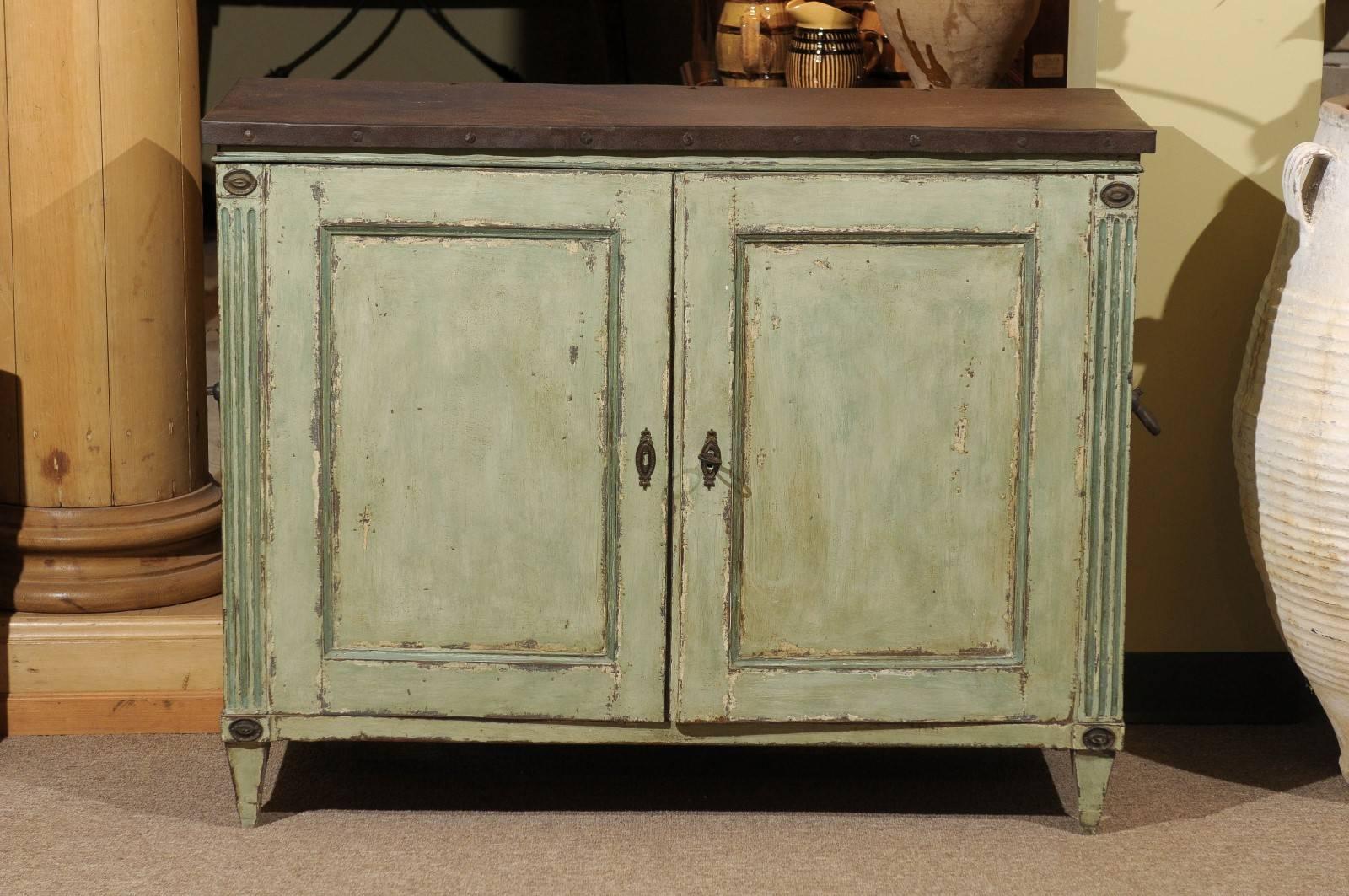 Vintage Louis XVI Style  Painted French Buffet with Zinc Top, circa 1940 For Sale 2