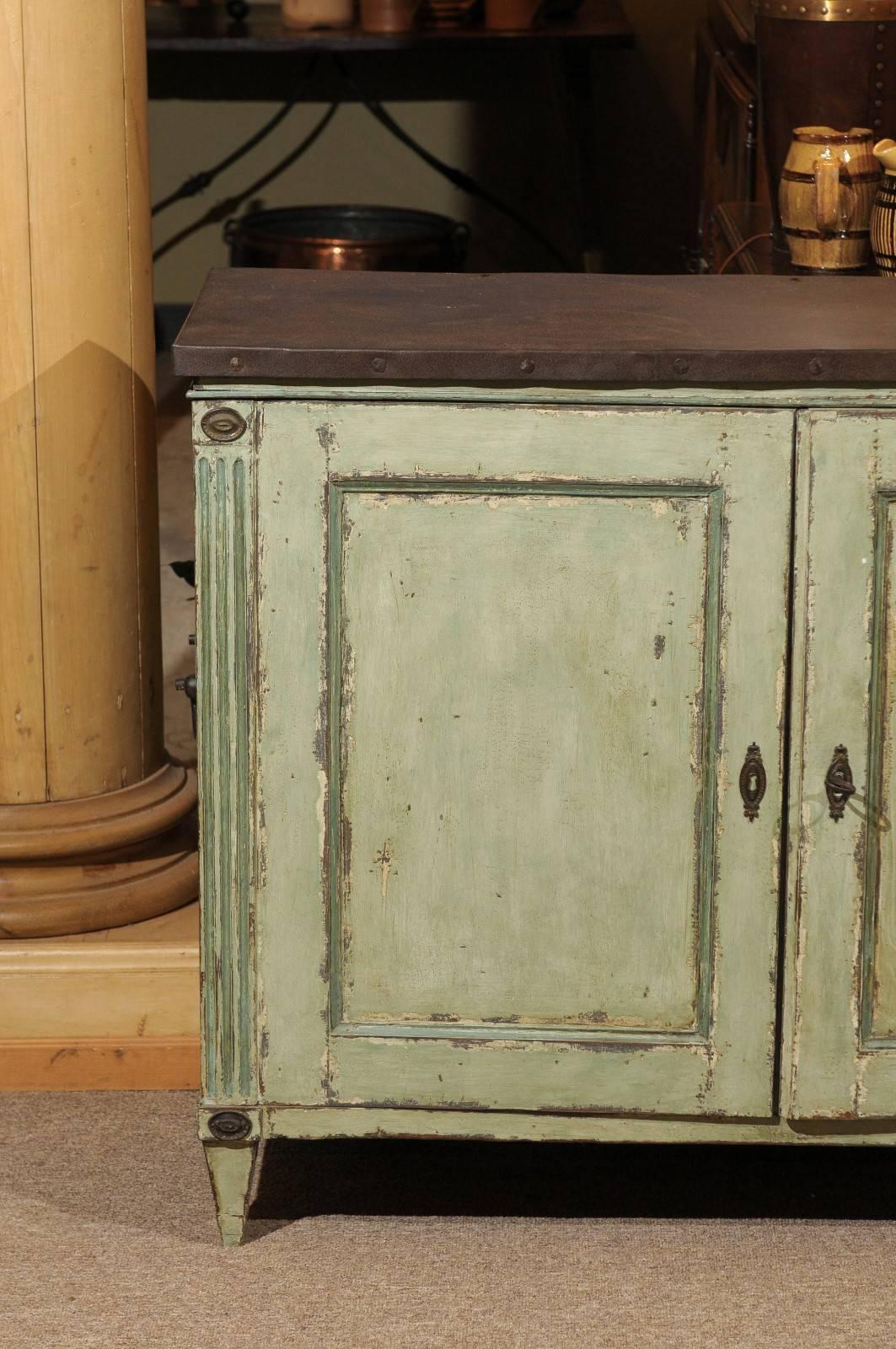 Vintage Louis XVI Style  Painted French Buffet with Zinc Top, circa 1940 For Sale 4