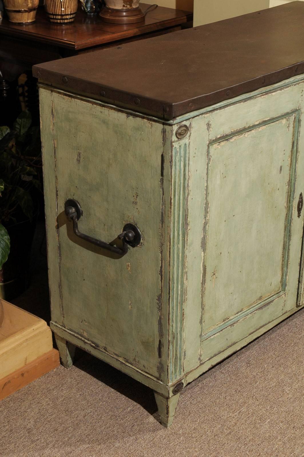 Vintage Louis XVI Style  Painted French Buffet with Zinc Top, circa 1940 For Sale 6