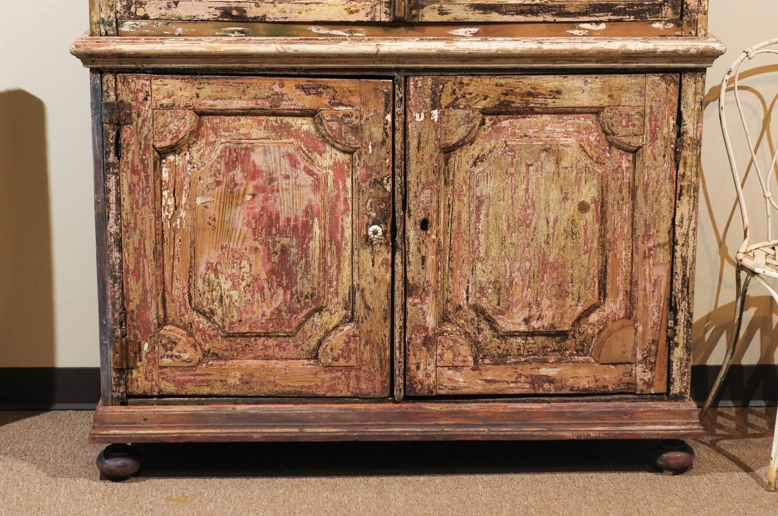  18th Century Dutch Buffet Deux Corps in a Brown/Red Distressed Finish, c.1780 For Sale 3