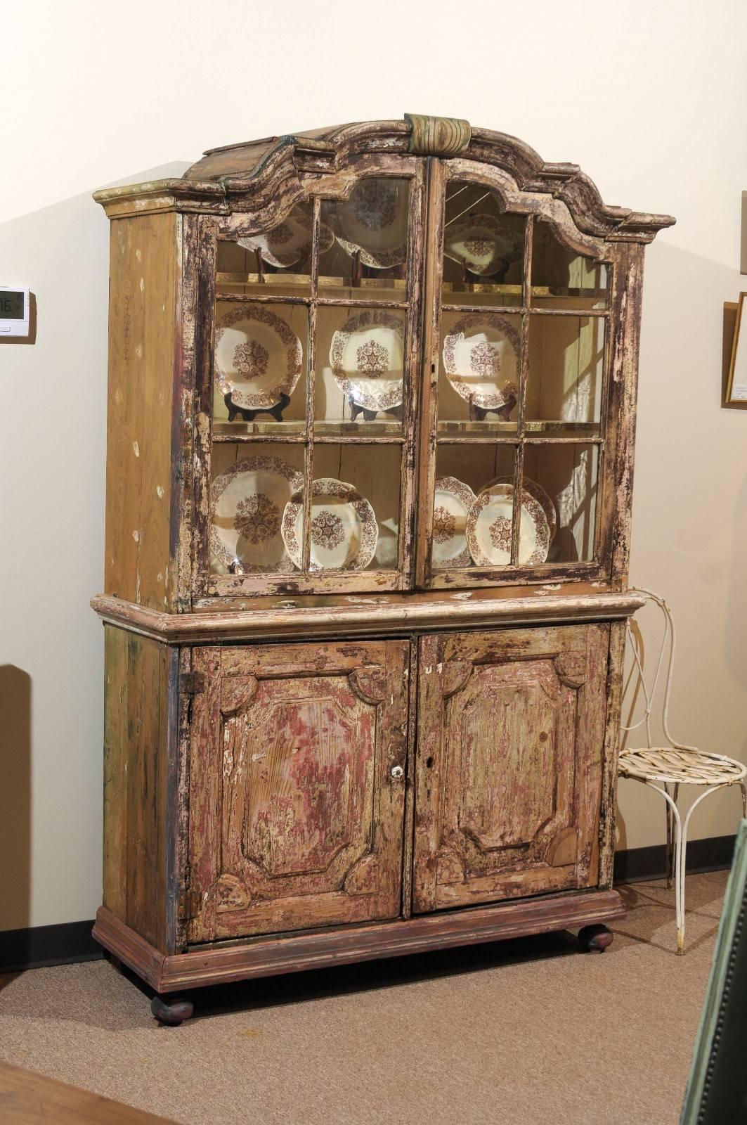  18th Century Dutch Buffet Deux Corps in a Brown/Red Distressed Finish, c.1780 For Sale 2