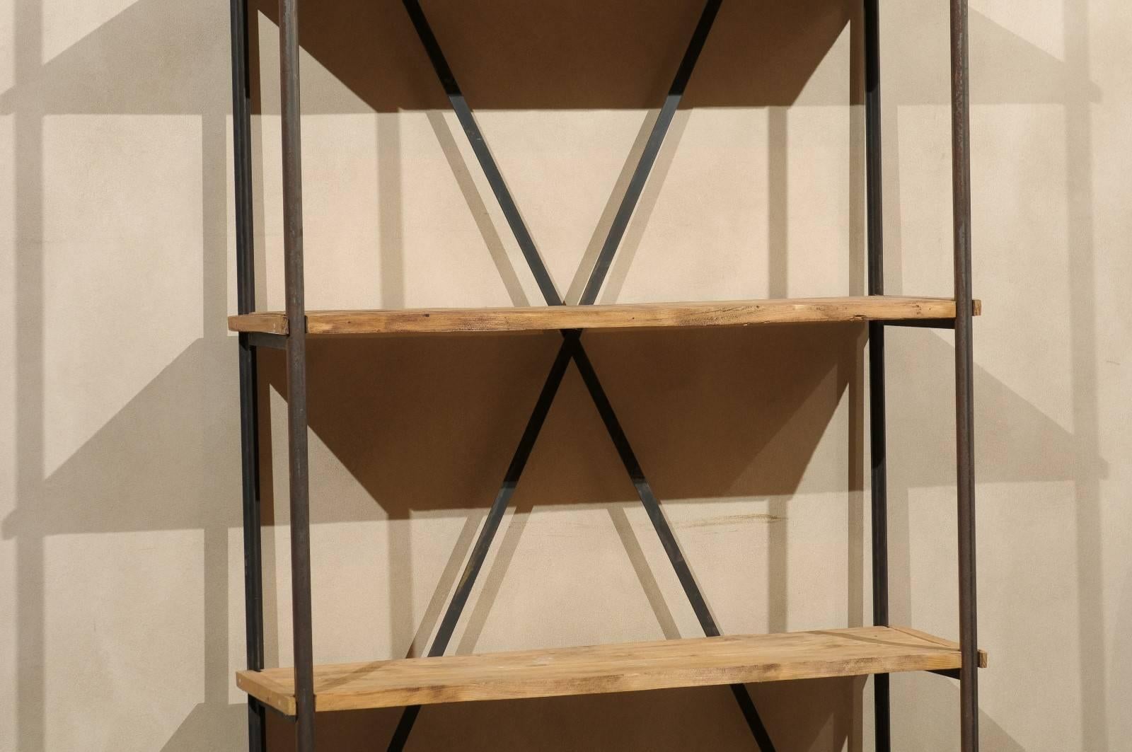 Contemporary Tall Iron Bookcase Made Around Antique Painted Cornice For Sale