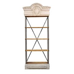 Tall Iron Bookcase Made Around Antique Painted Cornice