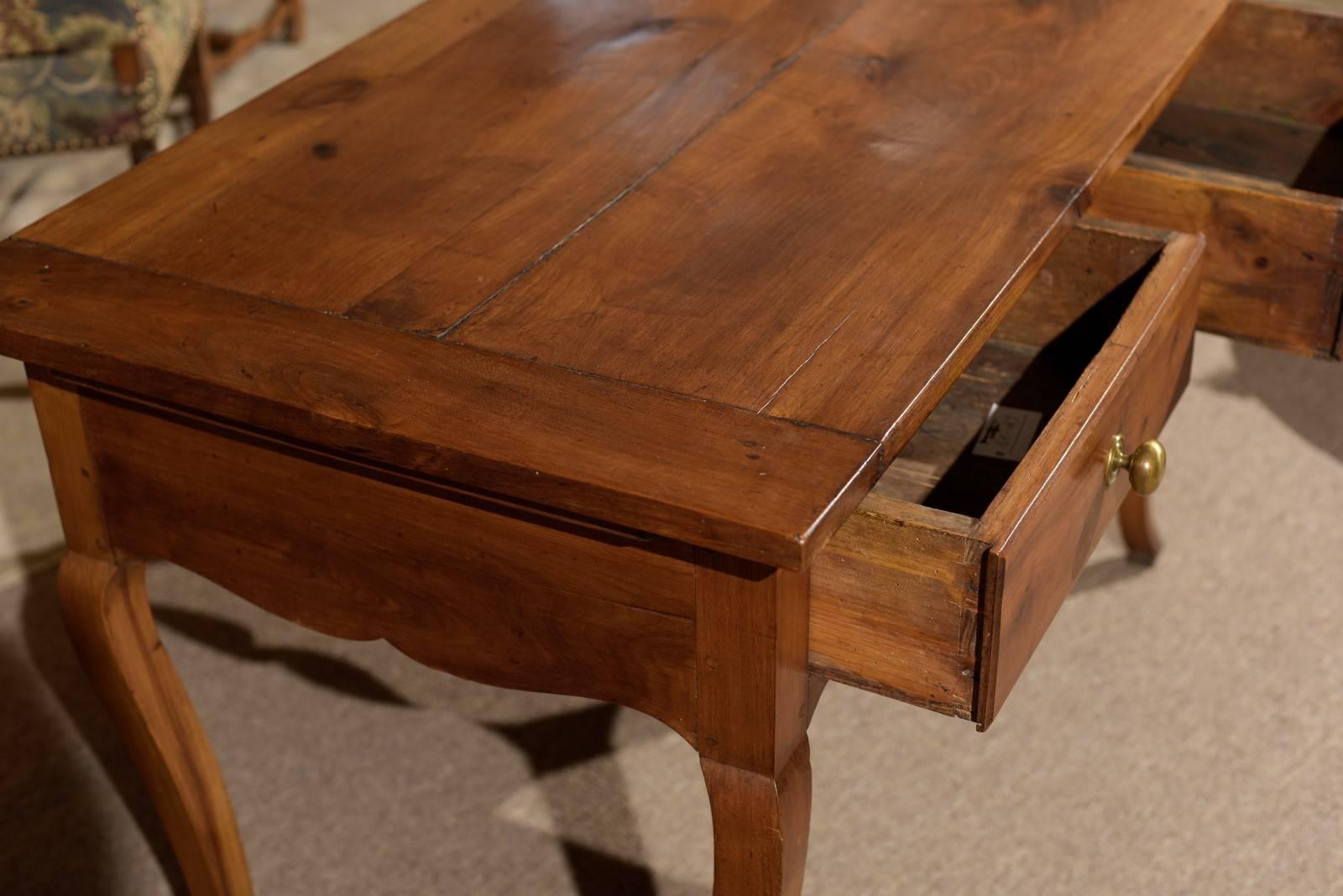 19th Century Cherry Louis XV Style Table with Two Drawers, circa 1820 For Sale 4