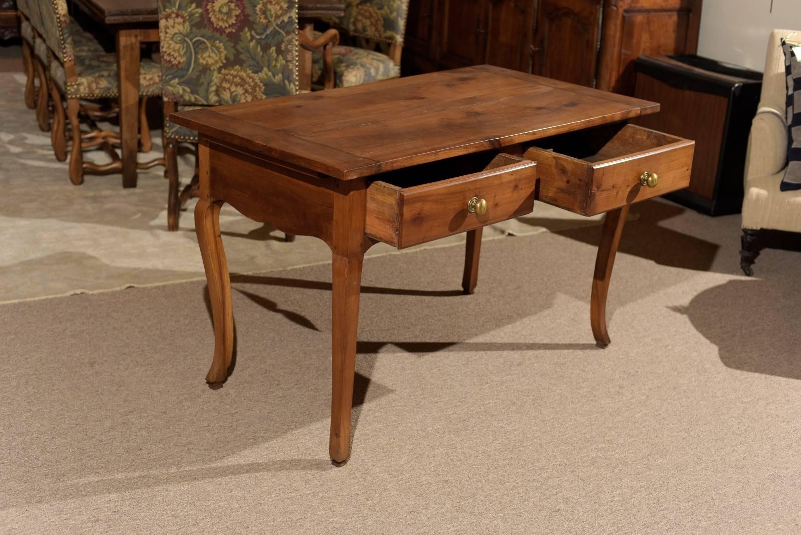 19th Century Cherry Louis XV Style Table with Two Drawers, circa 1820 In Excellent Condition For Sale In Atlanta, GA