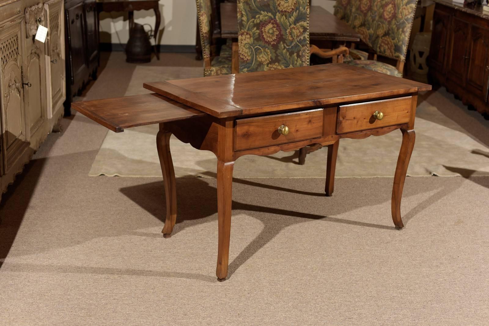 19th Century Cherry Louis XV Style Table with Two Drawers, circa 1820 For Sale 2