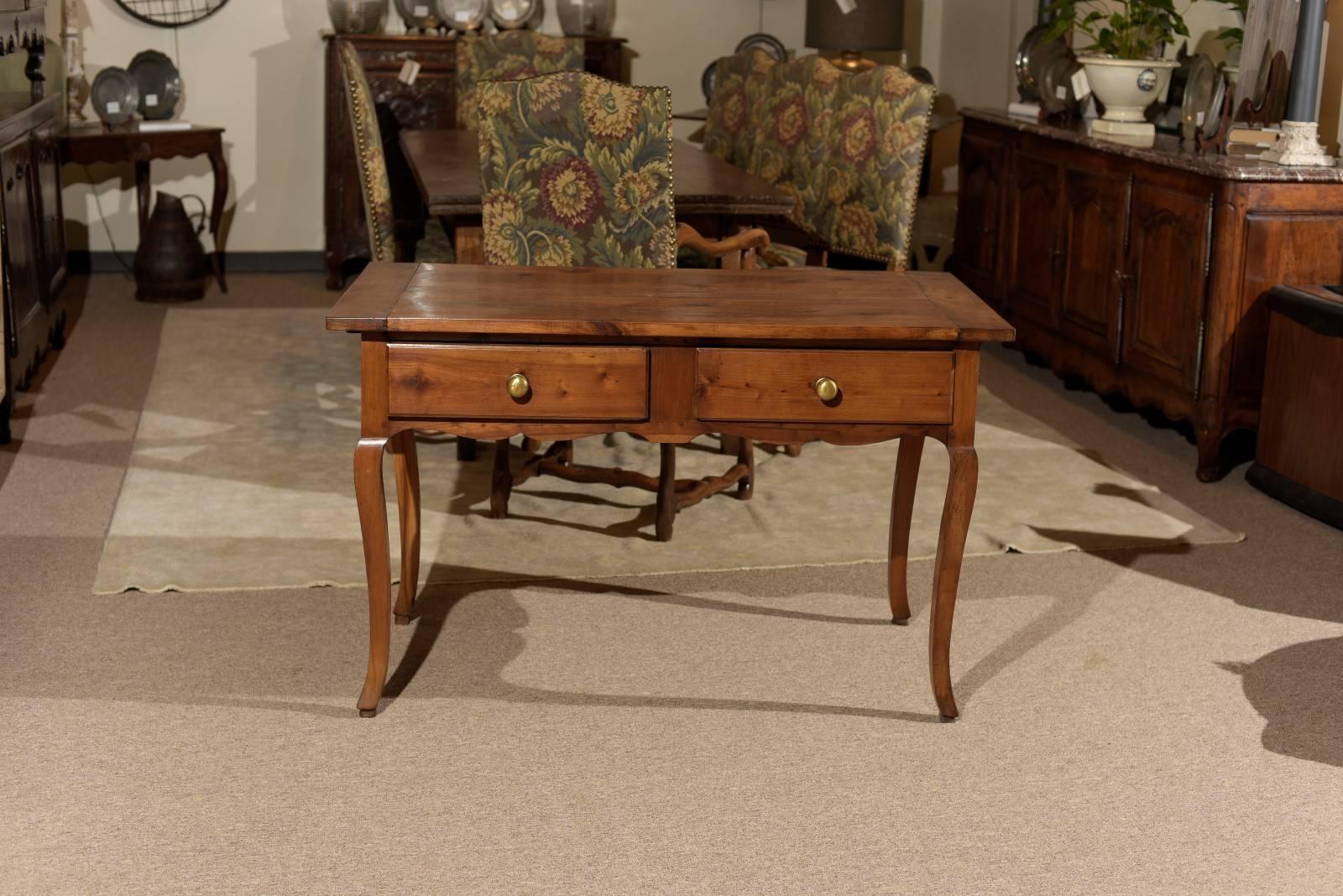 19th Century Cherry Louis XV Style Table with Two Drawers, circa 1820 For Sale 3