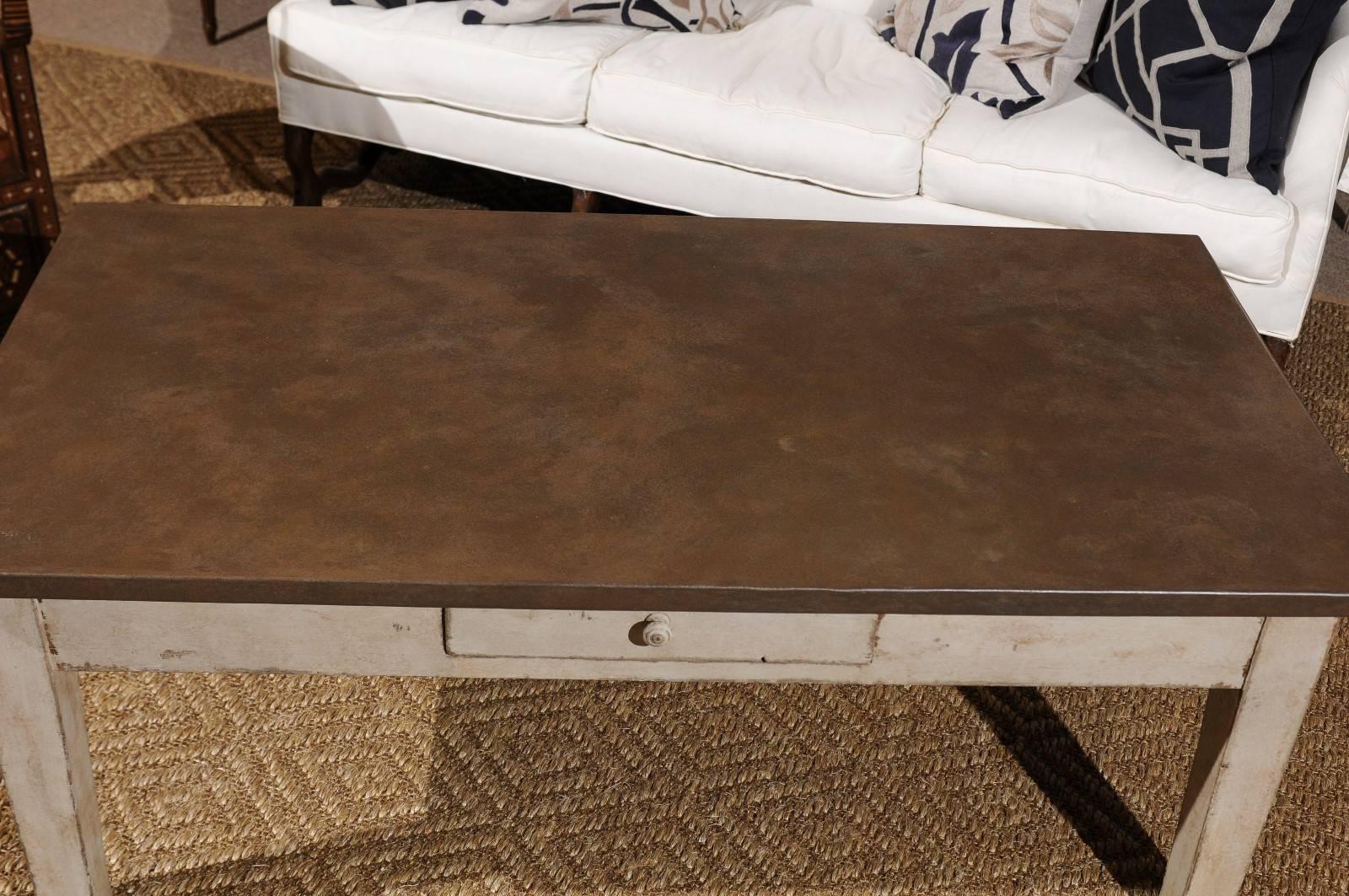 19th Century Painted French Coffee Table with Zinc Top, circa 1860 For Sale 1