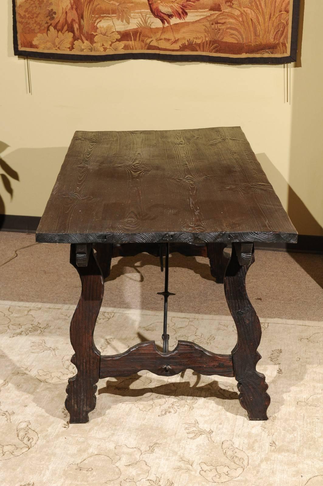 Vintage Spanish Style Pine Table with Iron Stretcher, circa 1950 For Sale 3