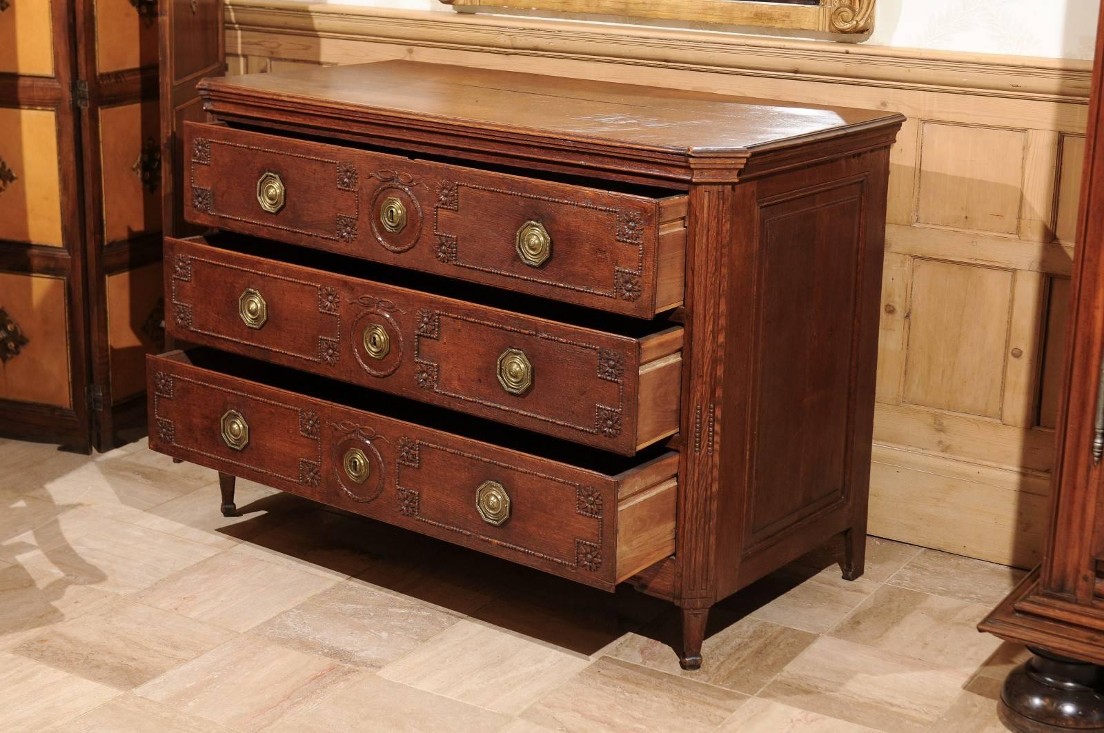 18th Century Louis XVI Carved Oak Commode, circa 1780 For Sale 1