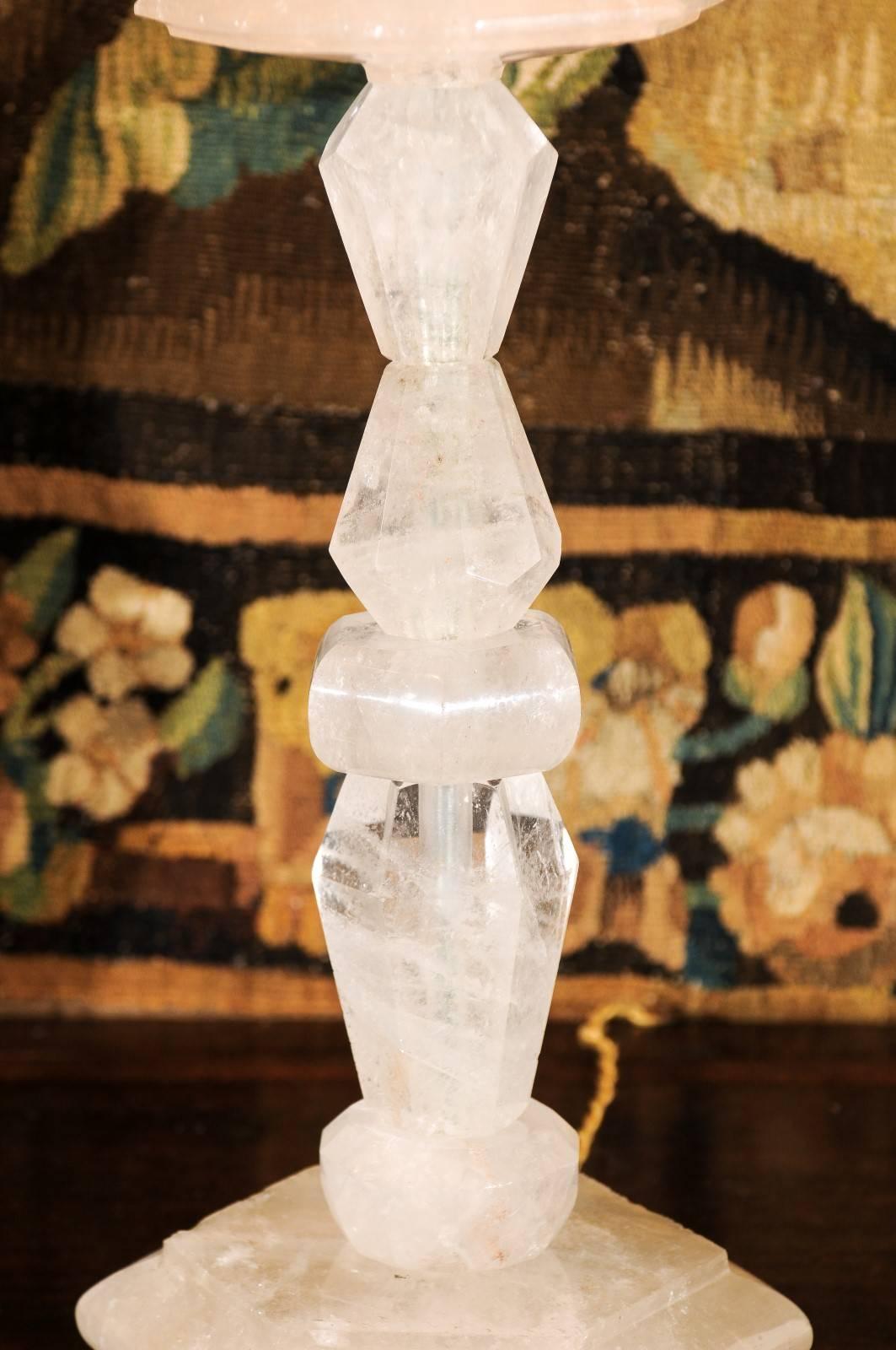 Carved Pair of Contemporary Rock Crystal Lamps For Sale