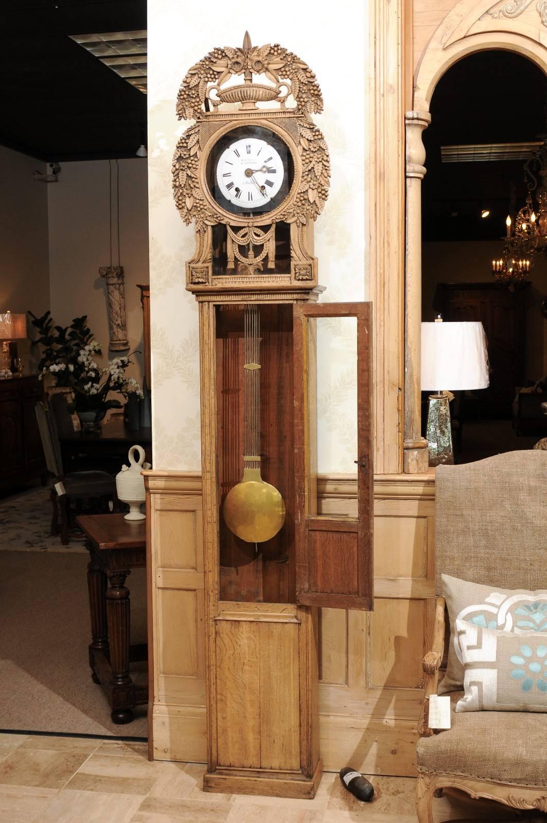 19th Century Carved Oak Tall Case Clock from Normandy For Sale 1
