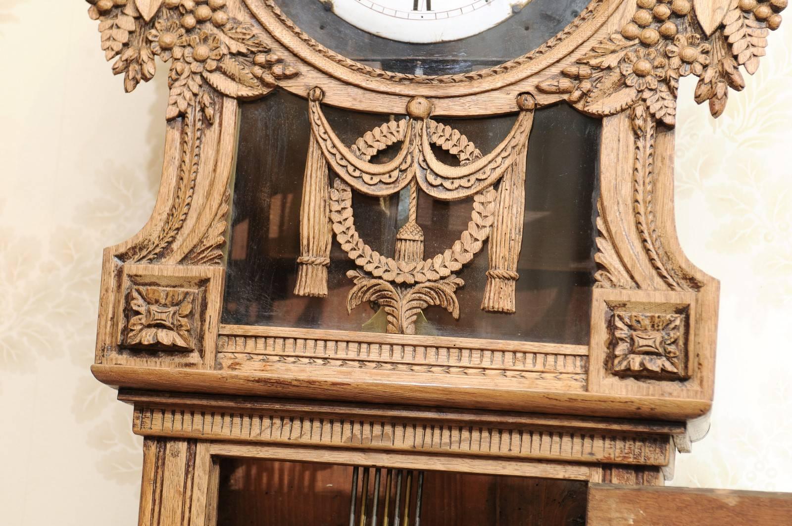 19th Century Carved Oak Tall Case Clock from Normandy For Sale 5