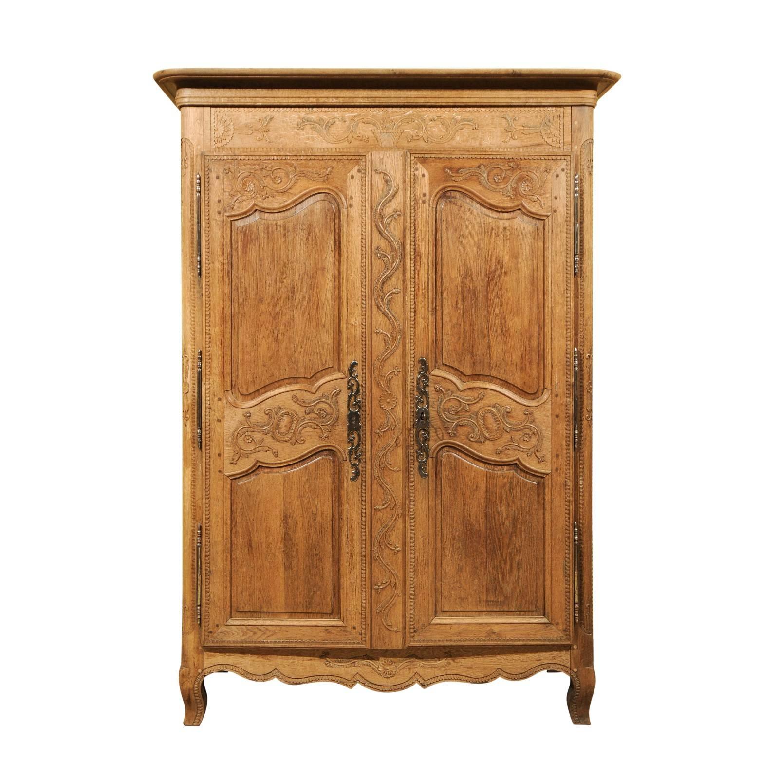 19th Century Carved Oak Armoire from Normandy For Sale