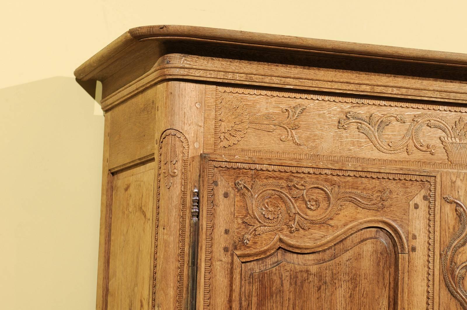 19th Century Carved Oak Armoire from Normandy For Sale 2