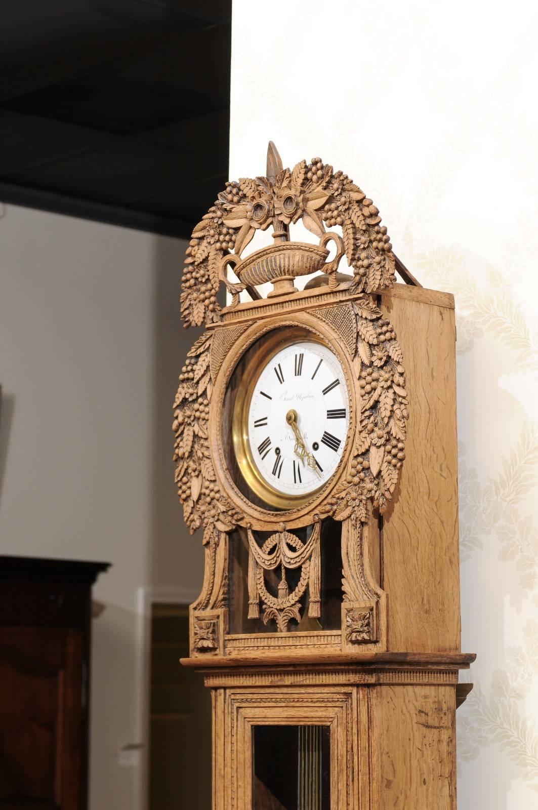 19th Century Carved Oak Tall Case Clock from Normandy For Sale 2