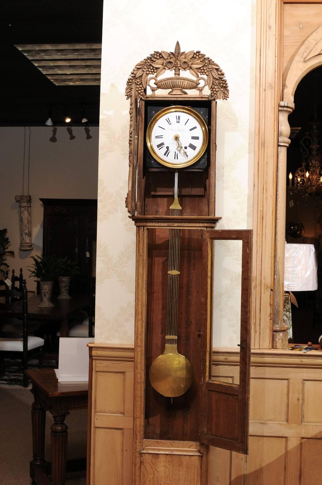 19th Century Carved Oak Tall Case Clock from Normandy For Sale 1