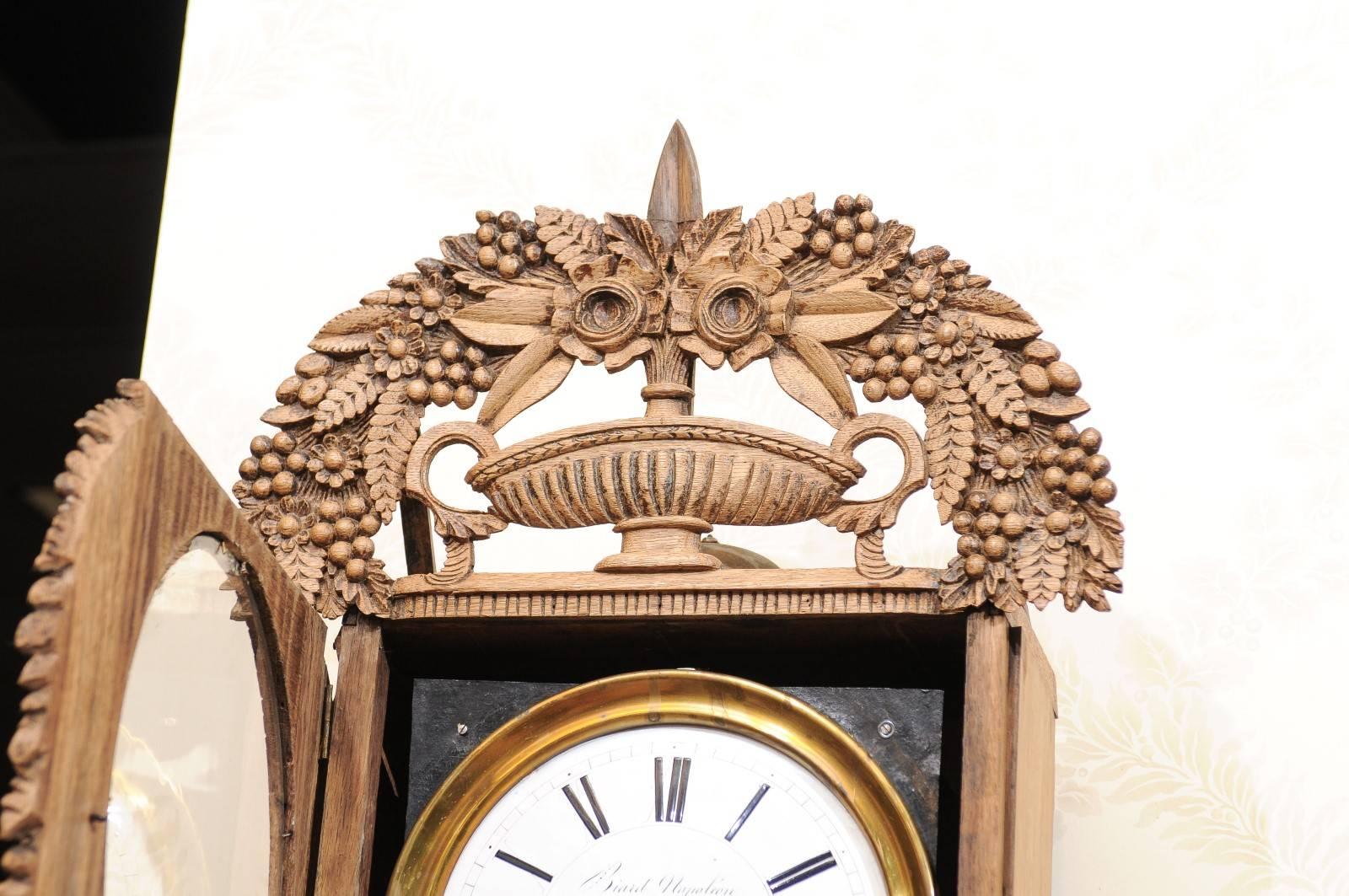 19th Century Carved Oak Tall Case Clock from Normandy For Sale 4