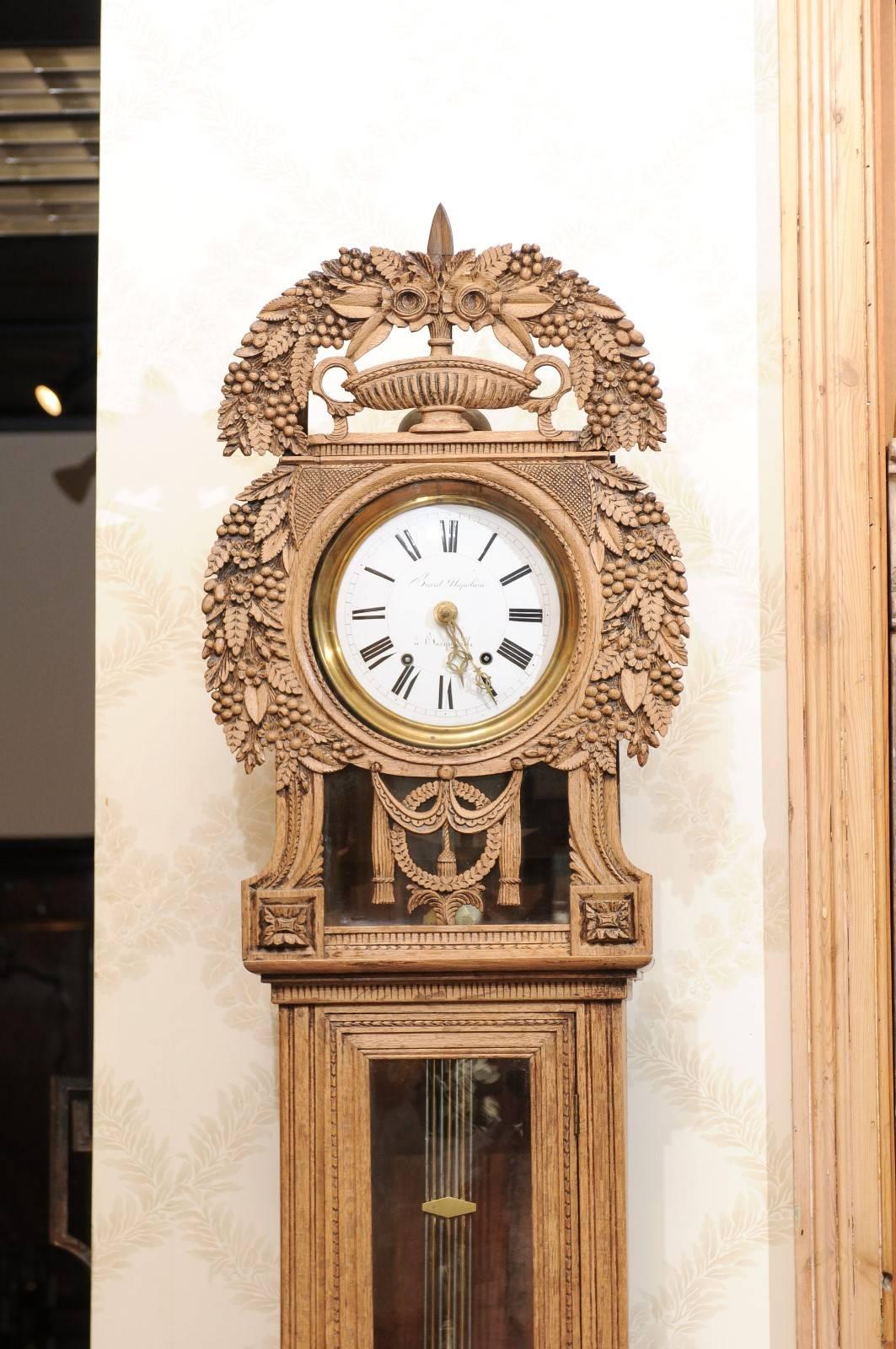 19th Century Carved Oak Tall Case Clock from Normandy For Sale 3