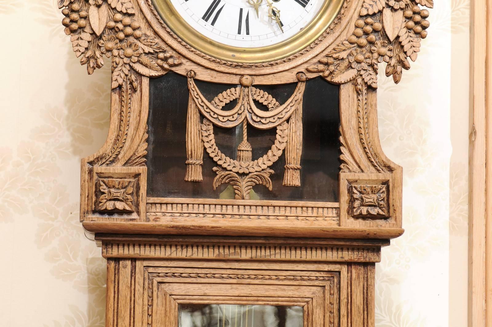 19th Century Carved Oak Tall Case Clock from Normandy For Sale 5