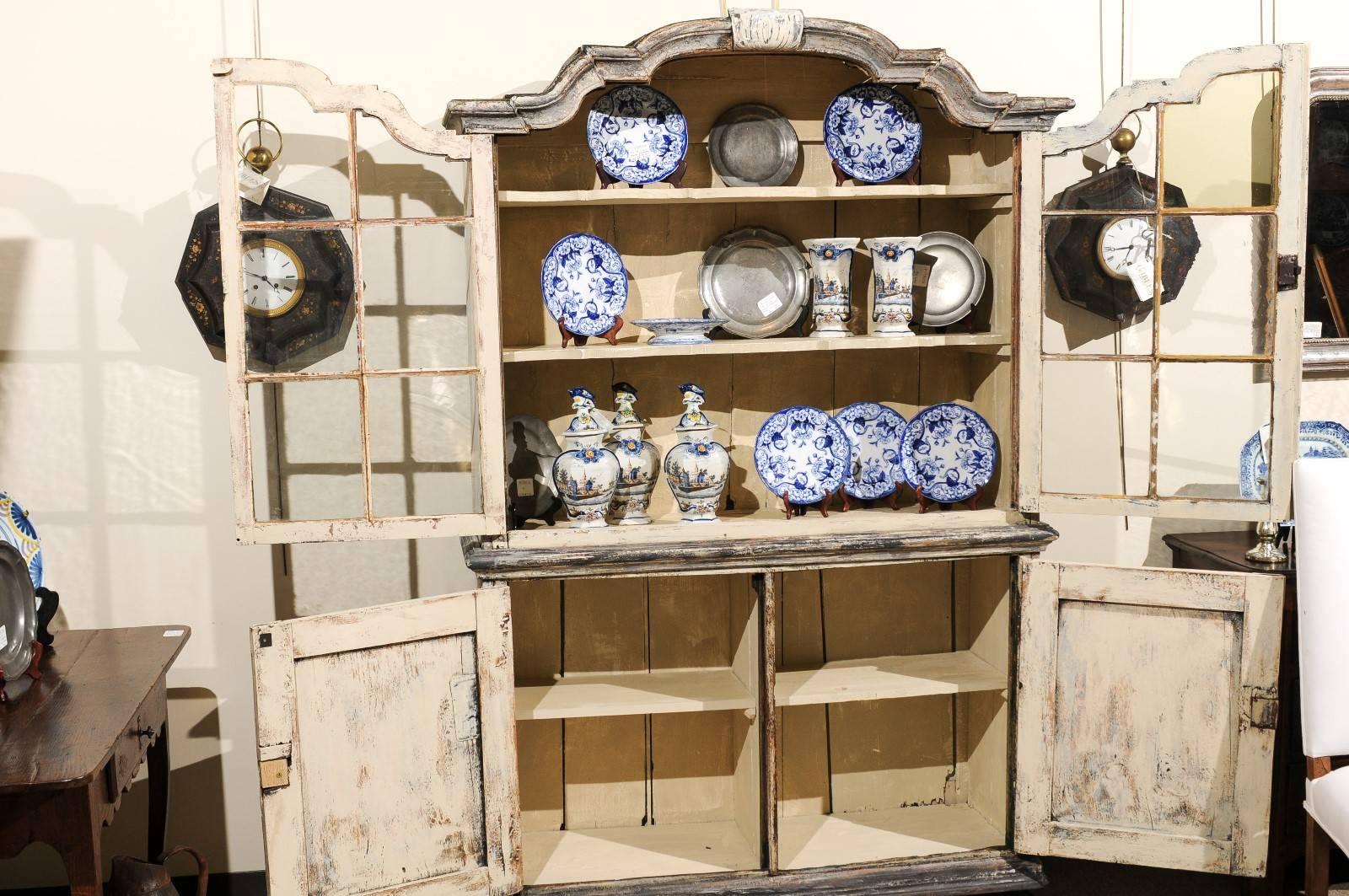 18th Century Dutch Buffet Deux Corps in Soft Painted Finish, circa 1780 For Sale 2