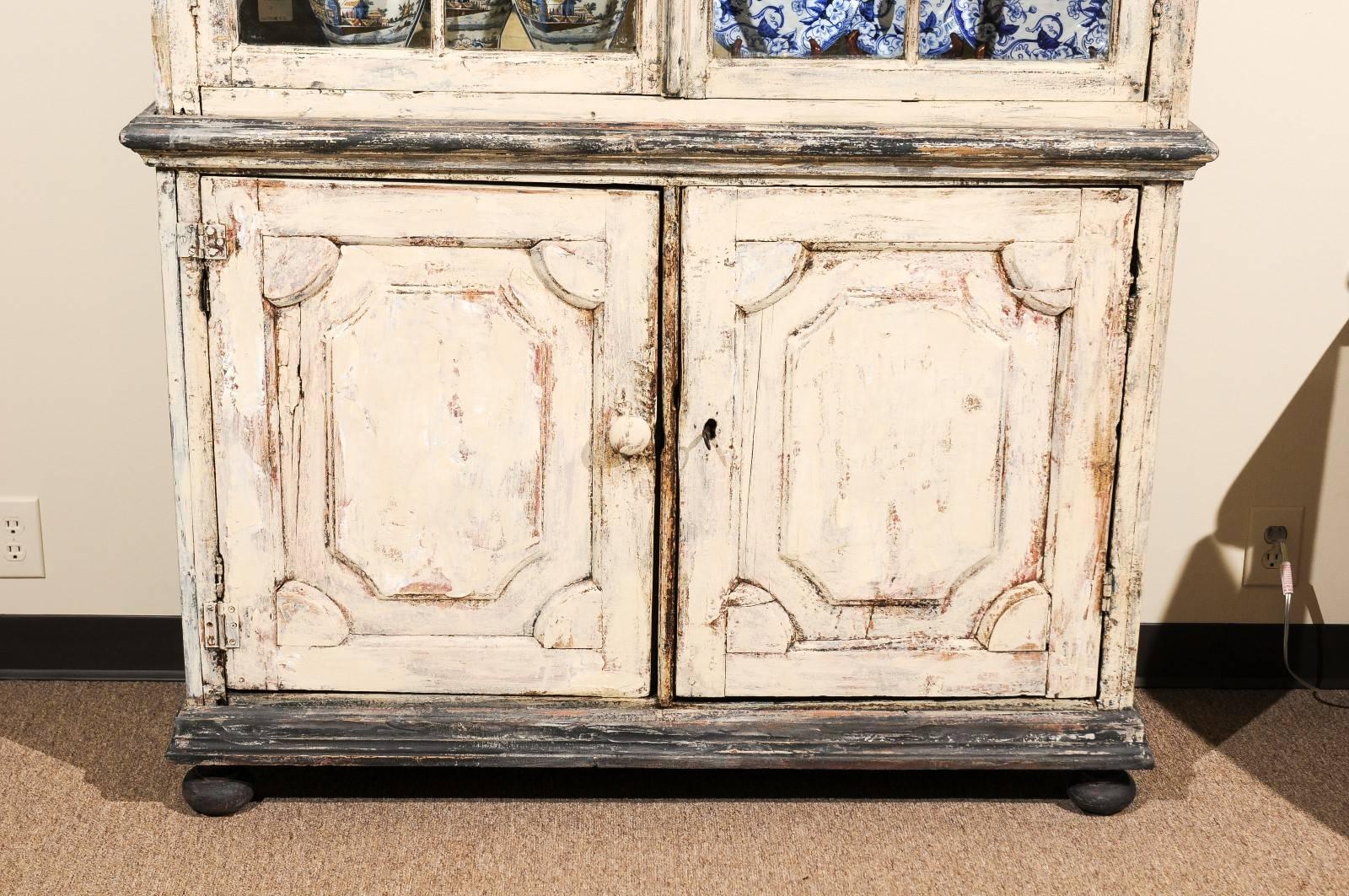18th Century Dutch Buffet Deux Corps in Soft Painted Finish, circa 1780 For Sale 5