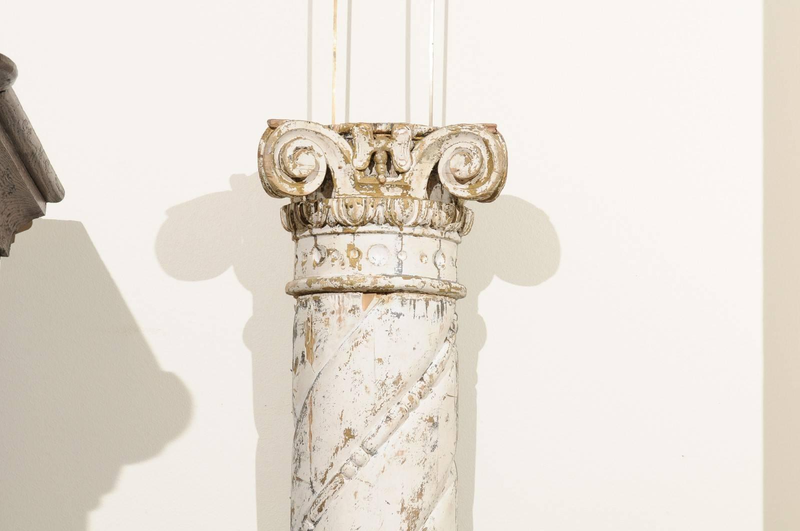 Pair of 18th Century Carved Wood White Columns, circa 1790 For Sale 2