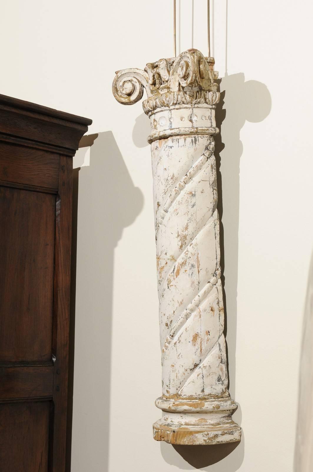 Pair of 18th Century Carved Wood White Columns, circa 1790 For Sale 3
