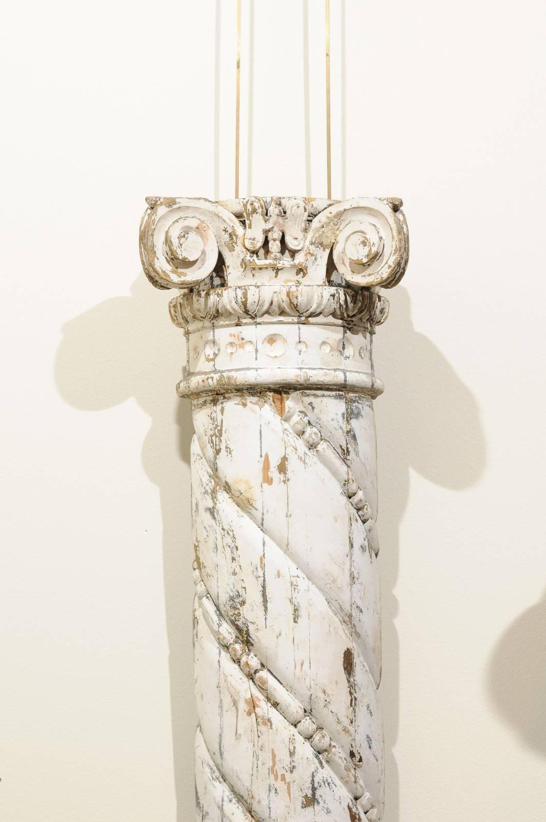 Pair of 18th Century Carved Wood White Columns, circa 1790 For Sale 4