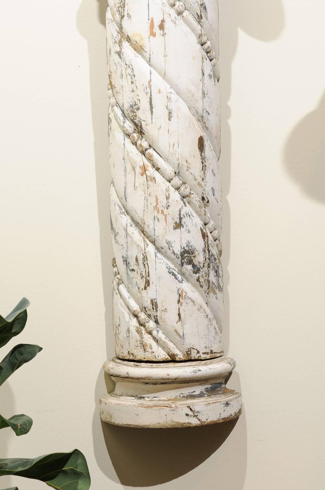Pair of 18th Century Carved Wood White Columns, circa 1790 For Sale 6