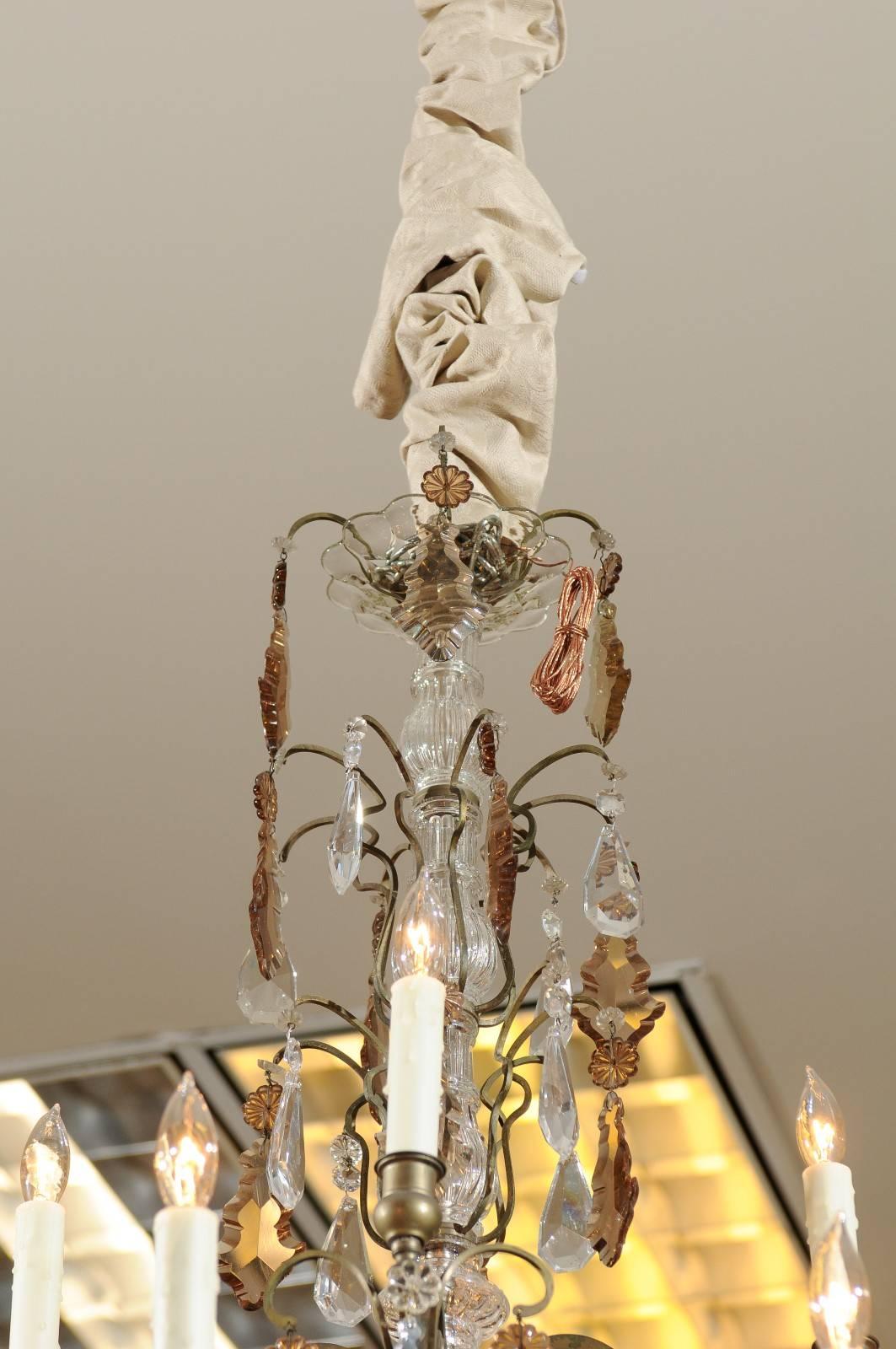 Vintage French Bronze and Crystal Chandelier with 12 Arms, circa 1940 For Sale 5