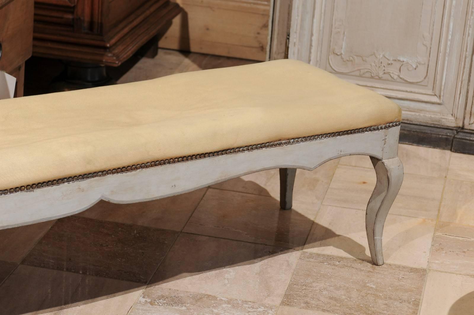 20th Century Louis XV Style Bench with Grey Painted Frame, circa 1900 For Sale