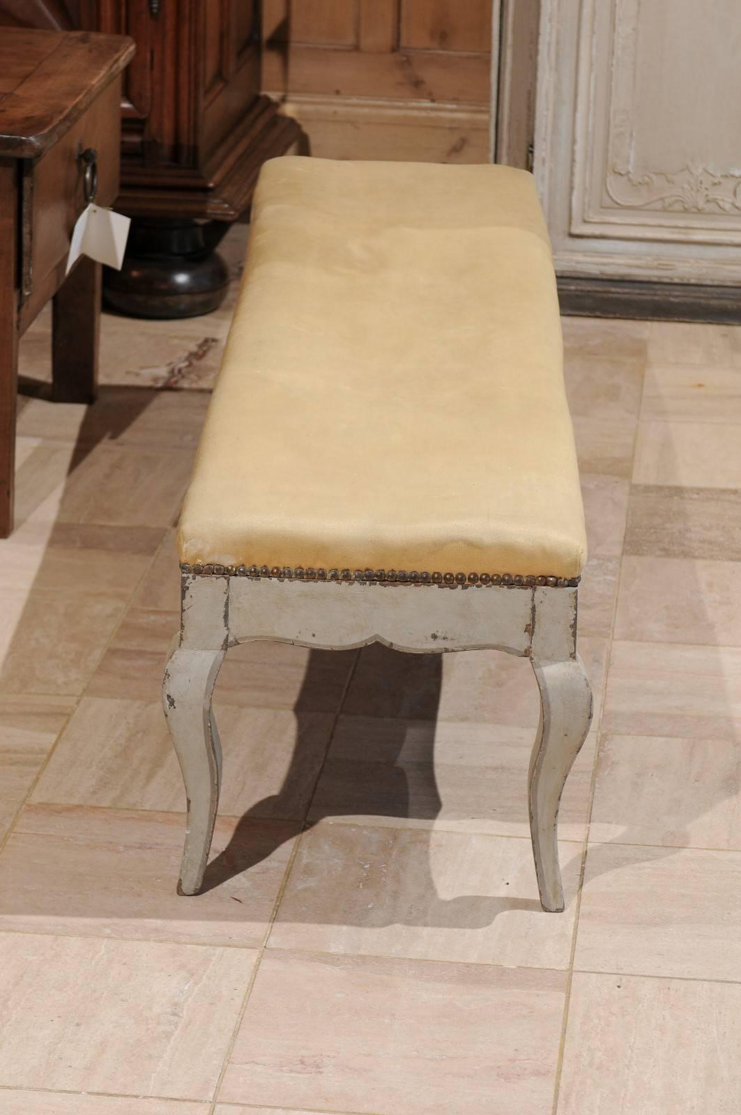 Louis XV Style Bench with Grey Painted Frame, circa 1900 For Sale 1