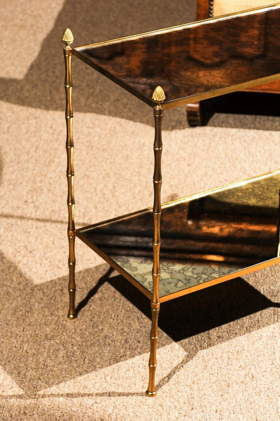 Midcentury Baguès style Bronze and Mirrored Side Table In Good Condition For Sale In Atlanta, GA