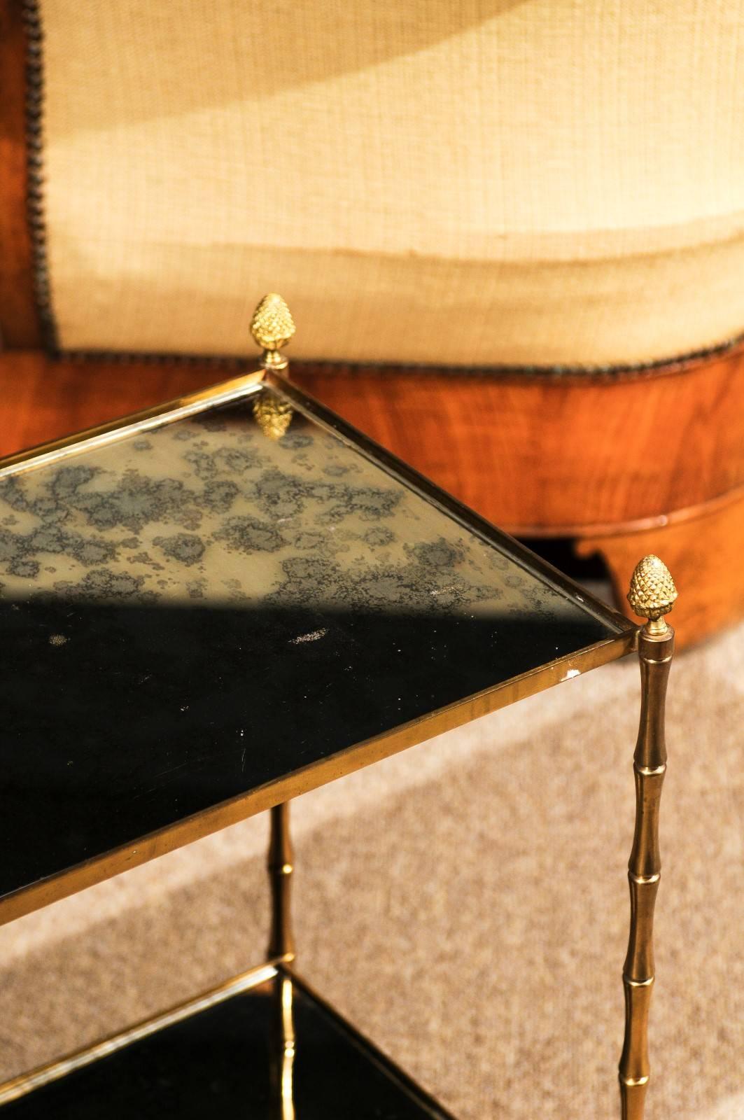 Mid-20th Century Midcentury Baguès style Bronze and Mirrored Side Table For Sale
